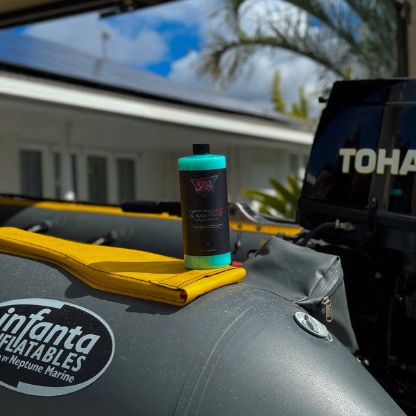 Off-Road & Marine Wash foam on a boat deck and hull