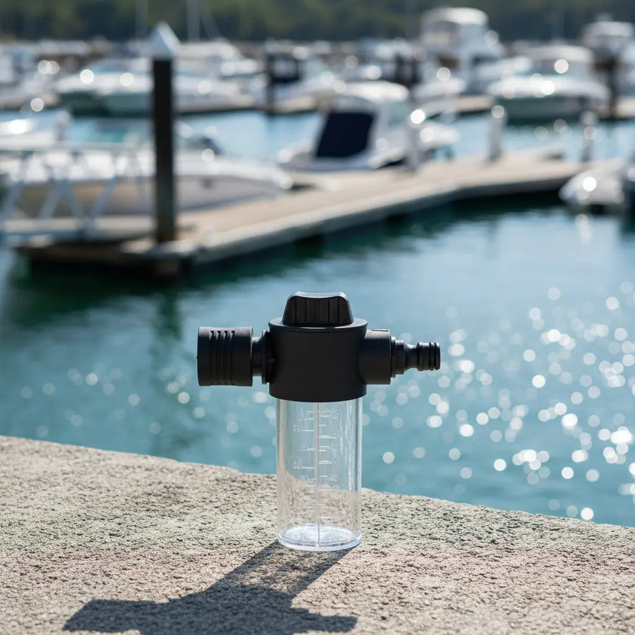 Saltworx flusher canister - garden hose marine engine flush applicator