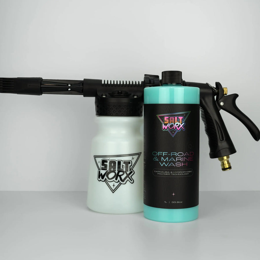 Saltworx foam gun wash kit contents with foam gun and 1L wash concentrate